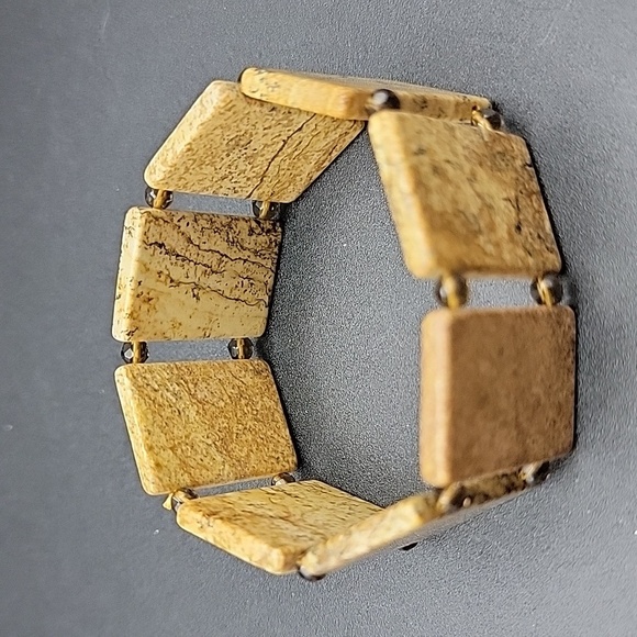 Natural Gemstone Picture Jaspet Smokey Quartz Stretch Bracelet US Size 7.5" - Picture 1 of 9